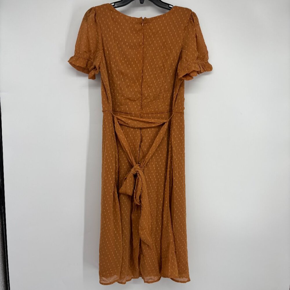 NY Collection Women Short Sleeve Belted Swiss Dot Dress Meerkat Rectangle PM NWT - Picture 3 of 8